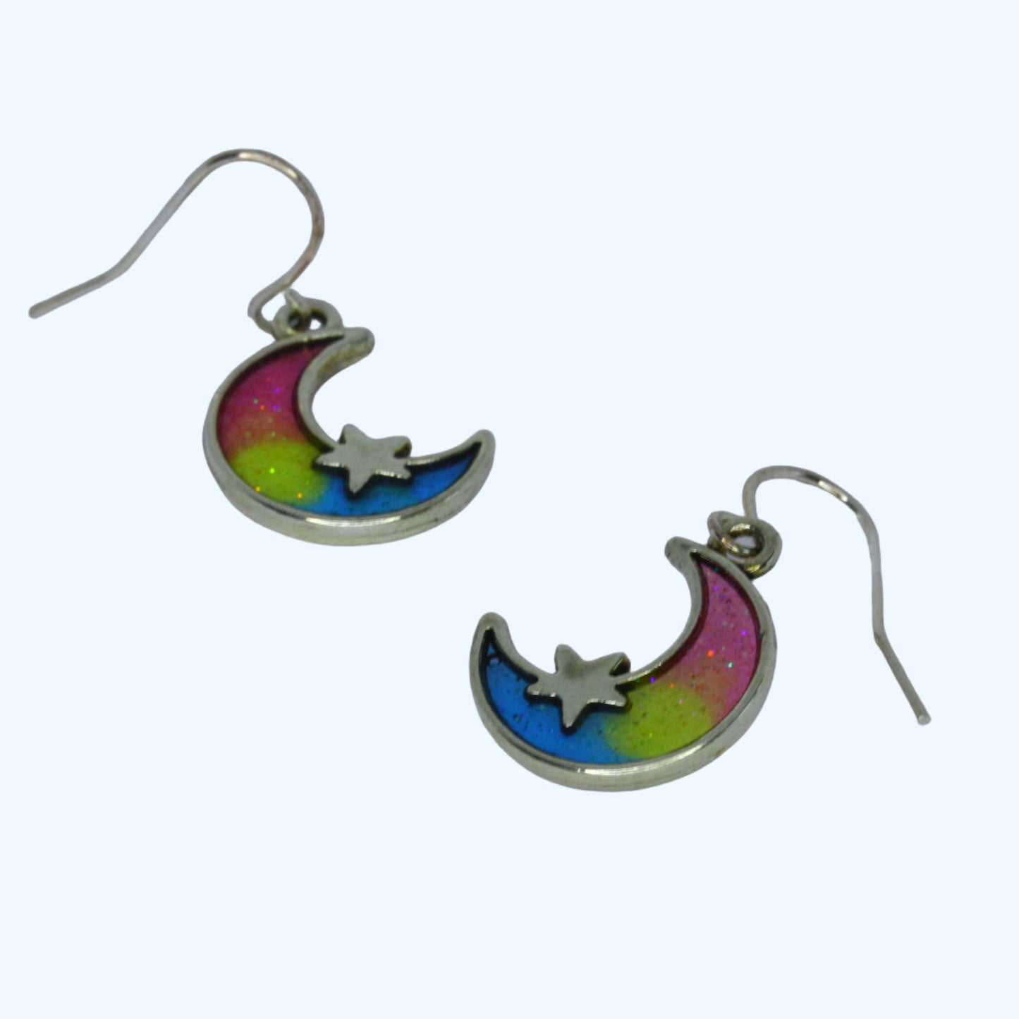 Crescent Moon Earrings - Pansexual Flag