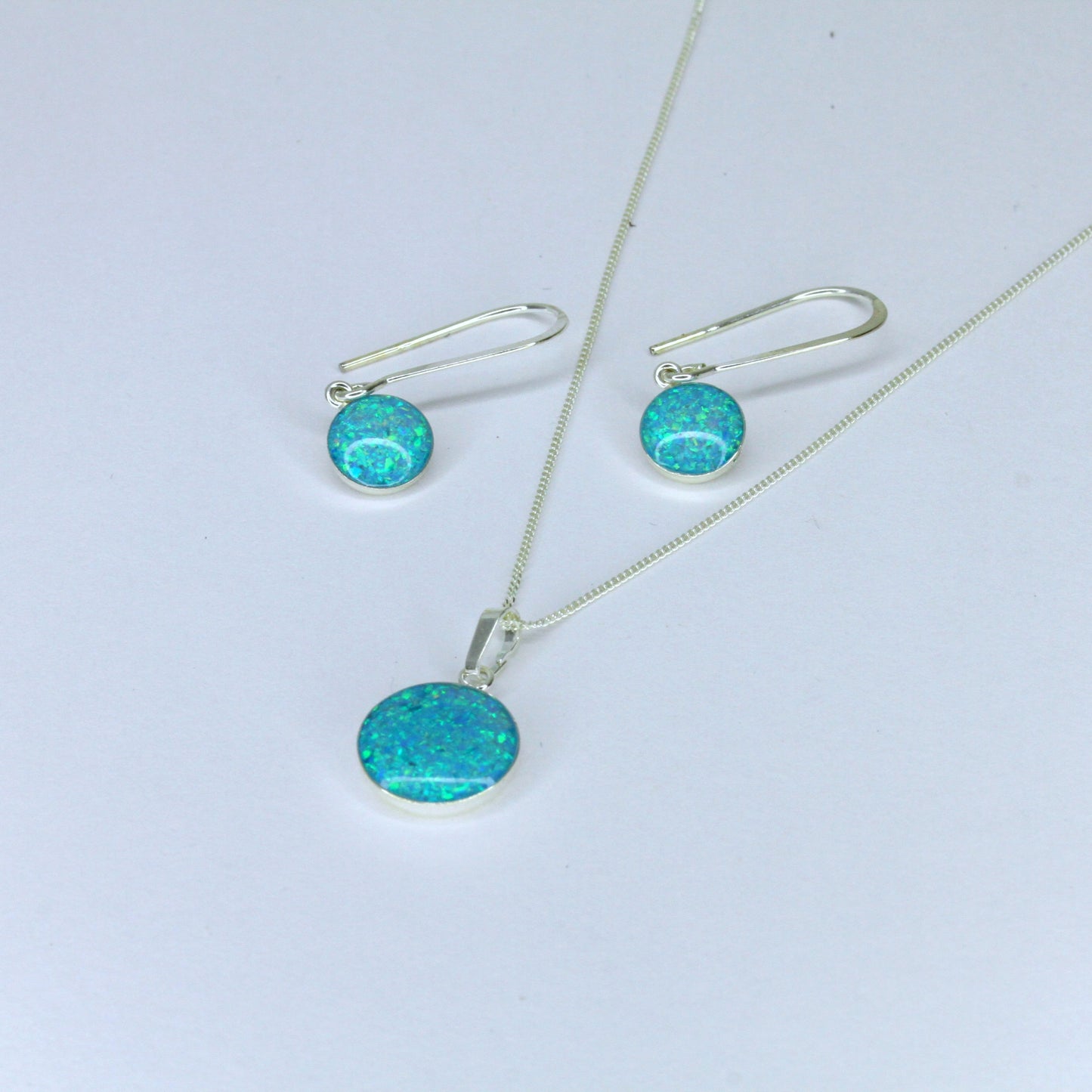 Sterling Silver Crushed Opal Earrings & Necklace Set