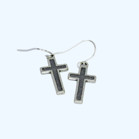 Small Cross Earrings - Silver