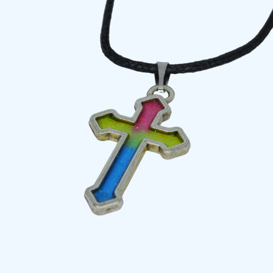 Cross Necklace - Pansexual Flag