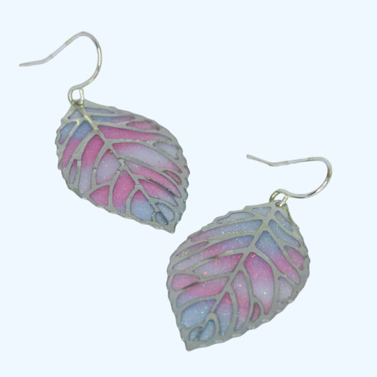 Leaf Earrings - Trans Flag