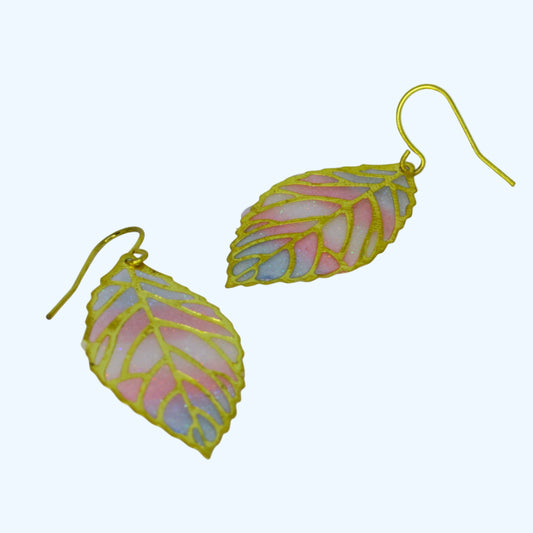 Leaf Earrings - Trans Flag
