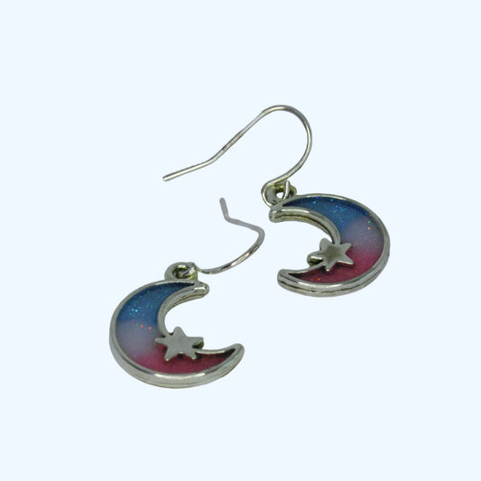 Crescent Moon Earrings - Trans Flag