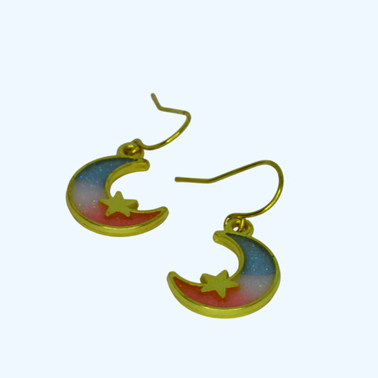 Crescent Moon Earrings - Trans Flag