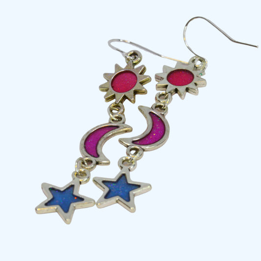 Sun, Moon and Star Earrings - Bisexual Flag