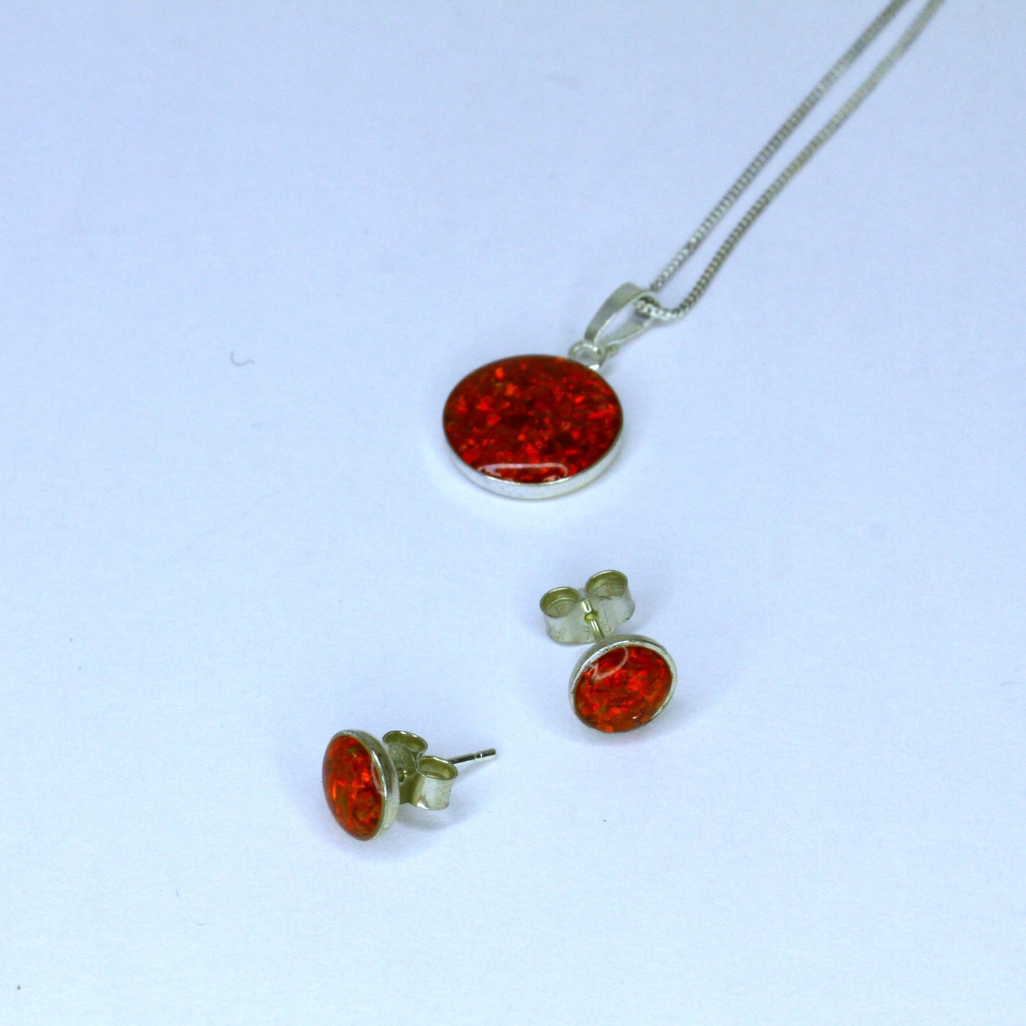 Sterling Silver Crushed Opal Stud Earrings & Necklace Set